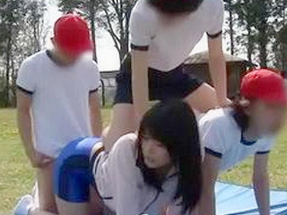 Asian PE Teacher Gets Fucked in a Field by Students